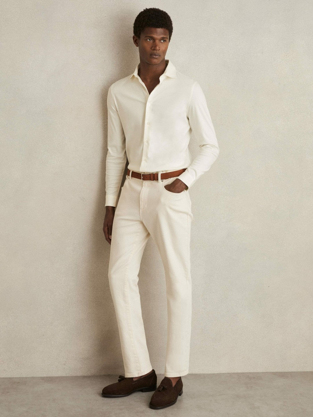 Cotton-Jersey Button-Through Shirt in Ecru Men | Reiss
