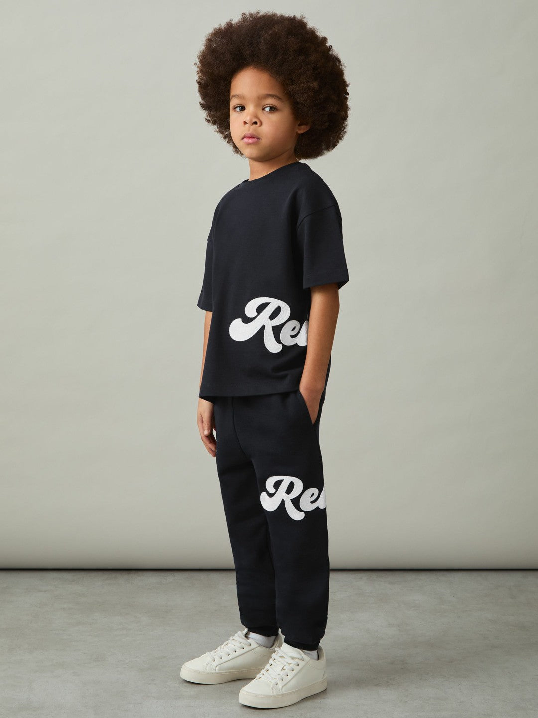 9-13 yrs Cotton Script-Logo Oversized T-Shirt in Navy Children & Baby | Reiss