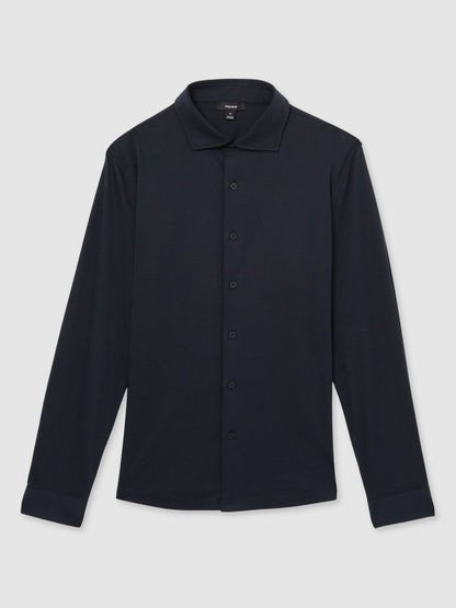 Cotton-Jersey Button-Through Shirt in Navy Men | Reiss