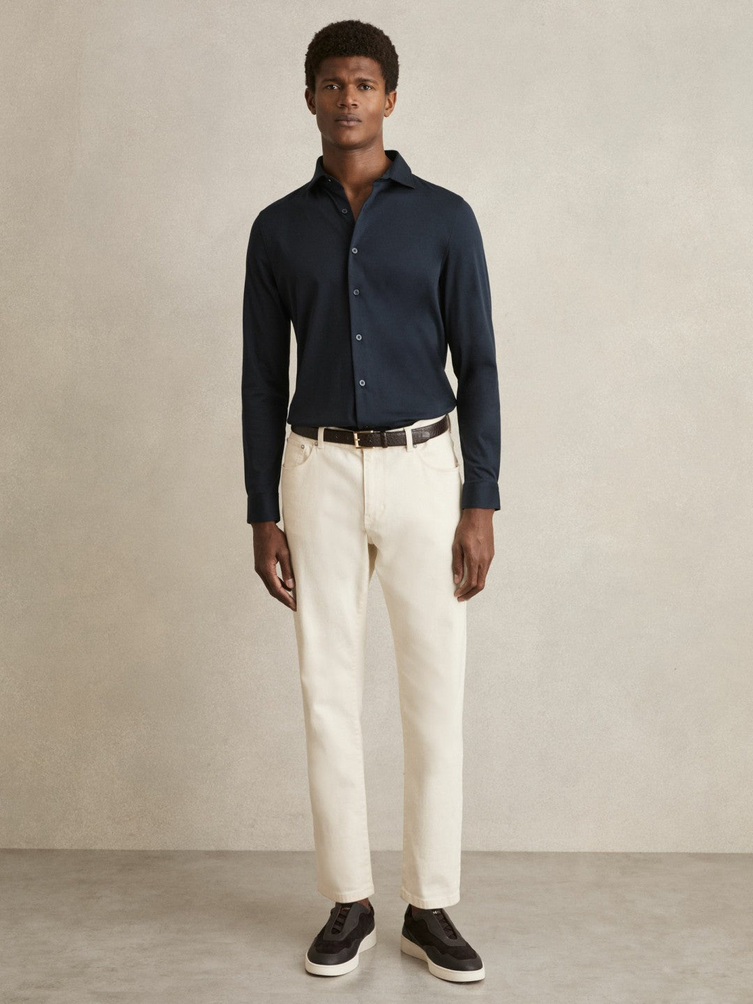 Cotton-Jersey Button-Through Shirt in Navy Men | Reiss