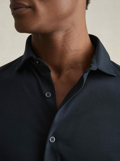 Cotton-Jersey Button-Through Shirt in Navy Men | Reiss