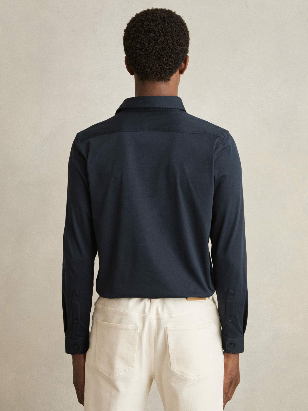 Cotton-Jersey Button-Through Shirt in Navy Men | Reiss