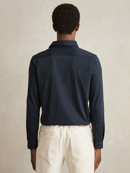 Cotton-Jersey Button-Through Shirt in Navy Men | Reiss