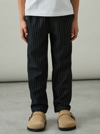 Linen-Blend Drawstring Trousers in Navy Stripe Children & Baby | Reiss