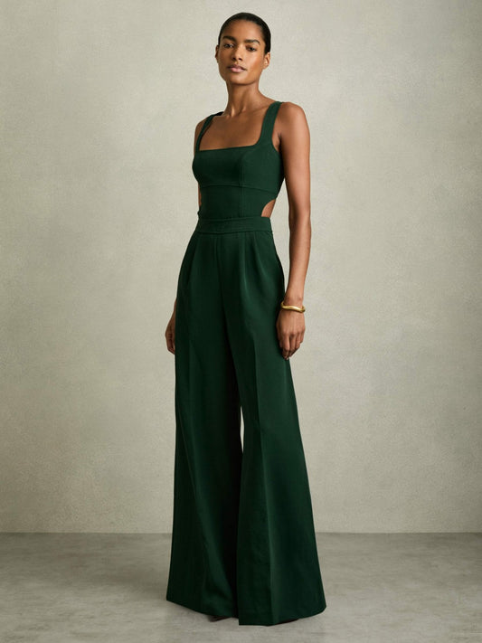 Wide-Leg Cut-Out Jumpsuit in Green Women | Reiss