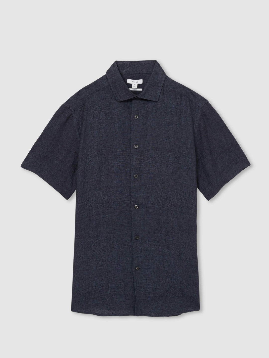 Slim Fit Linen Button-Through Shirt in Navy Men | Reiss
