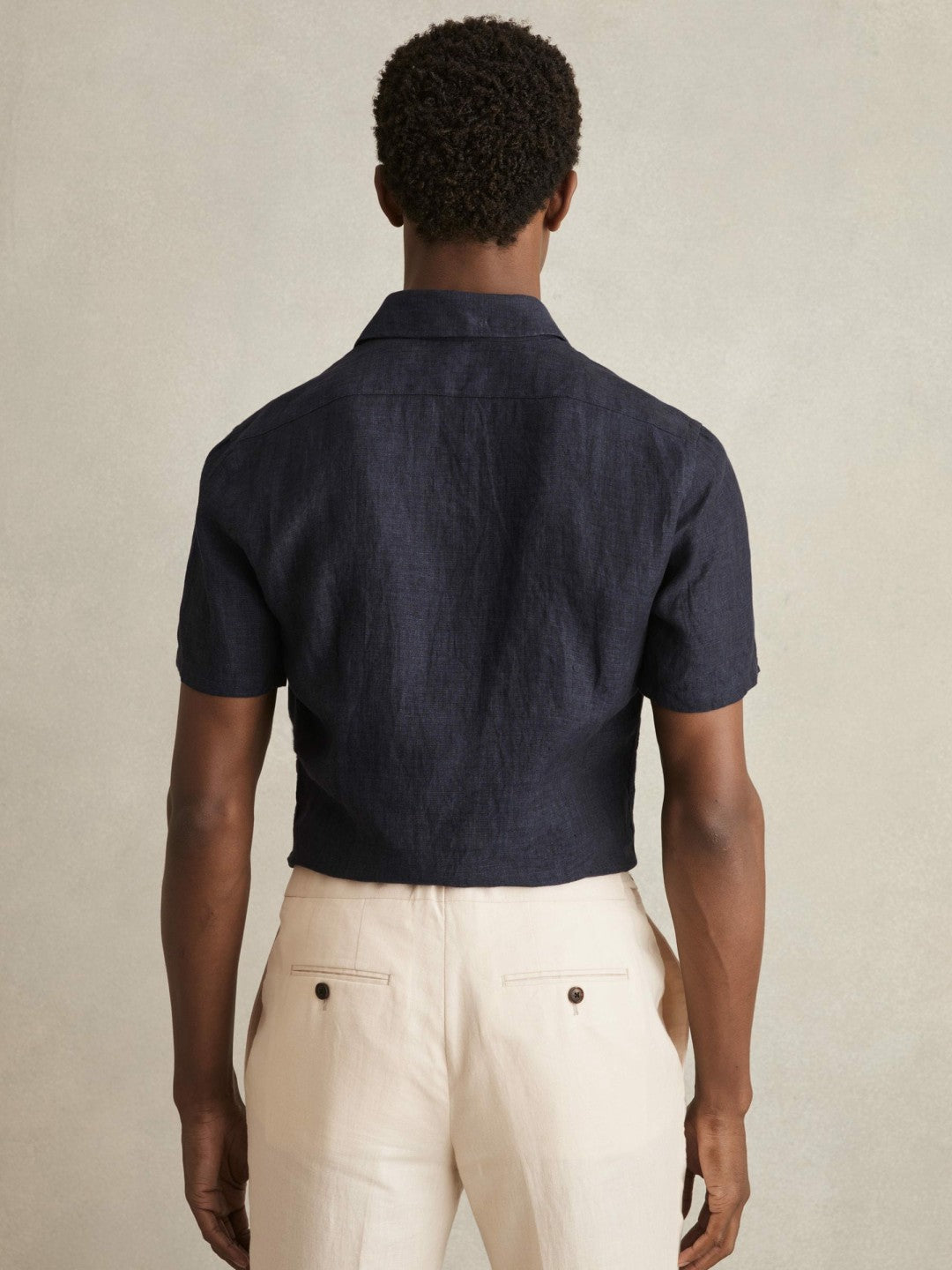 Slim Fit Linen Button-Through Shirt in Navy Men | Reiss