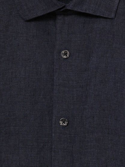 Slim Fit Linen Button-Through Shirt in Navy Men | Reiss