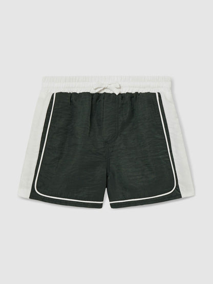 9-13 yrs Colour-Block Piped Swim Shorts in Green/White Children & Baby | Reiss