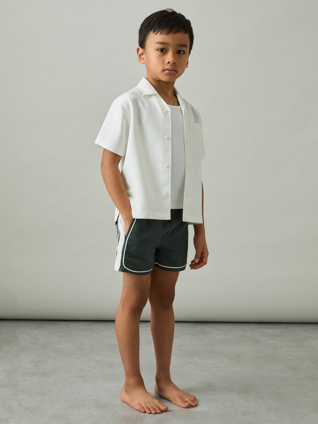 9-13 yrs Colour-Block Piped Swim Shorts in Green/White Children & Baby | Reiss