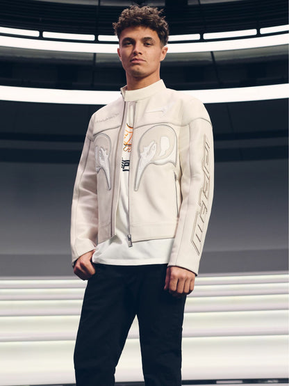 McLaren F1 Team Leather Biker Jacket in Off White Men | Reiss
