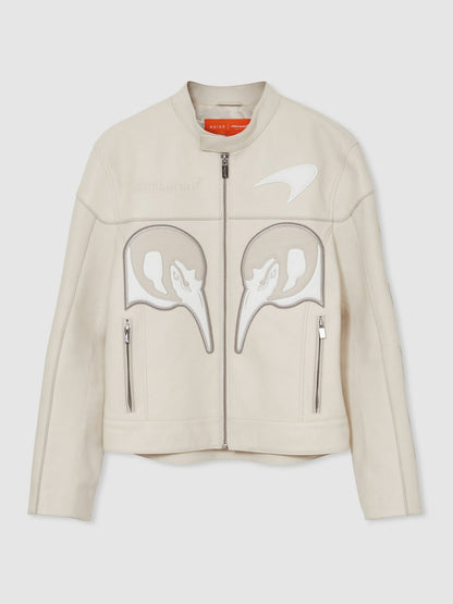 McLaren F1 Team Leather Biker Jacket in Off White Men | Reiss