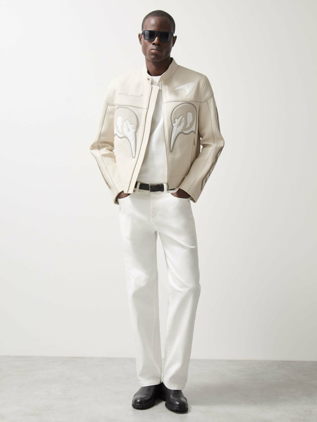 McLaren F1 Team Leather Biker Jacket in Off White Men | Reiss