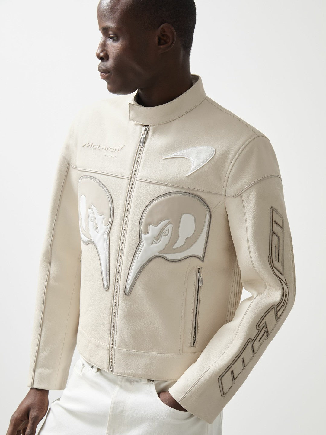 McLaren F1 Team Leather Biker Jacket in Off White Men | Reiss