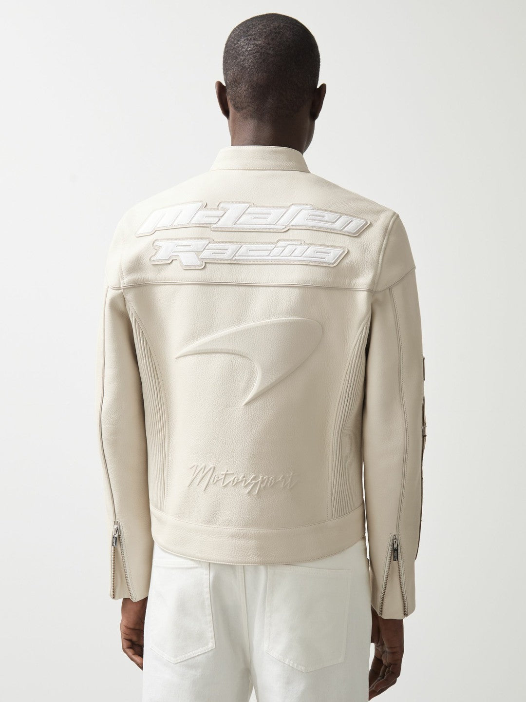 McLaren F1 Team Leather Biker Jacket in Off White Men | Reiss