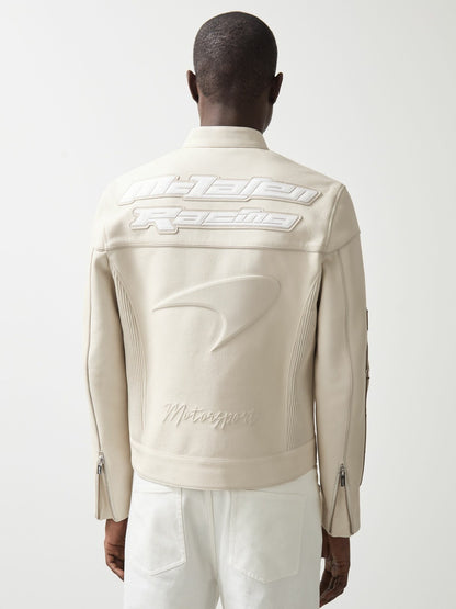 McLaren F1 Team Leather Biker Jacket in Off White Men | Reiss
