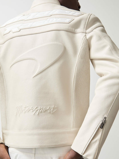 McLaren F1 Team Leather Biker Jacket in Off White Men | Reiss