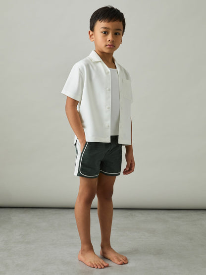 3-9 yrs Colour-Block Piped Swim Shorts in Green/White Children & Baby | Reiss