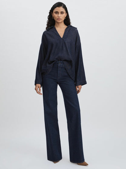 Paige High Rise Wide Leg Jeans in Edinburgh Dark Blue Women | Reiss