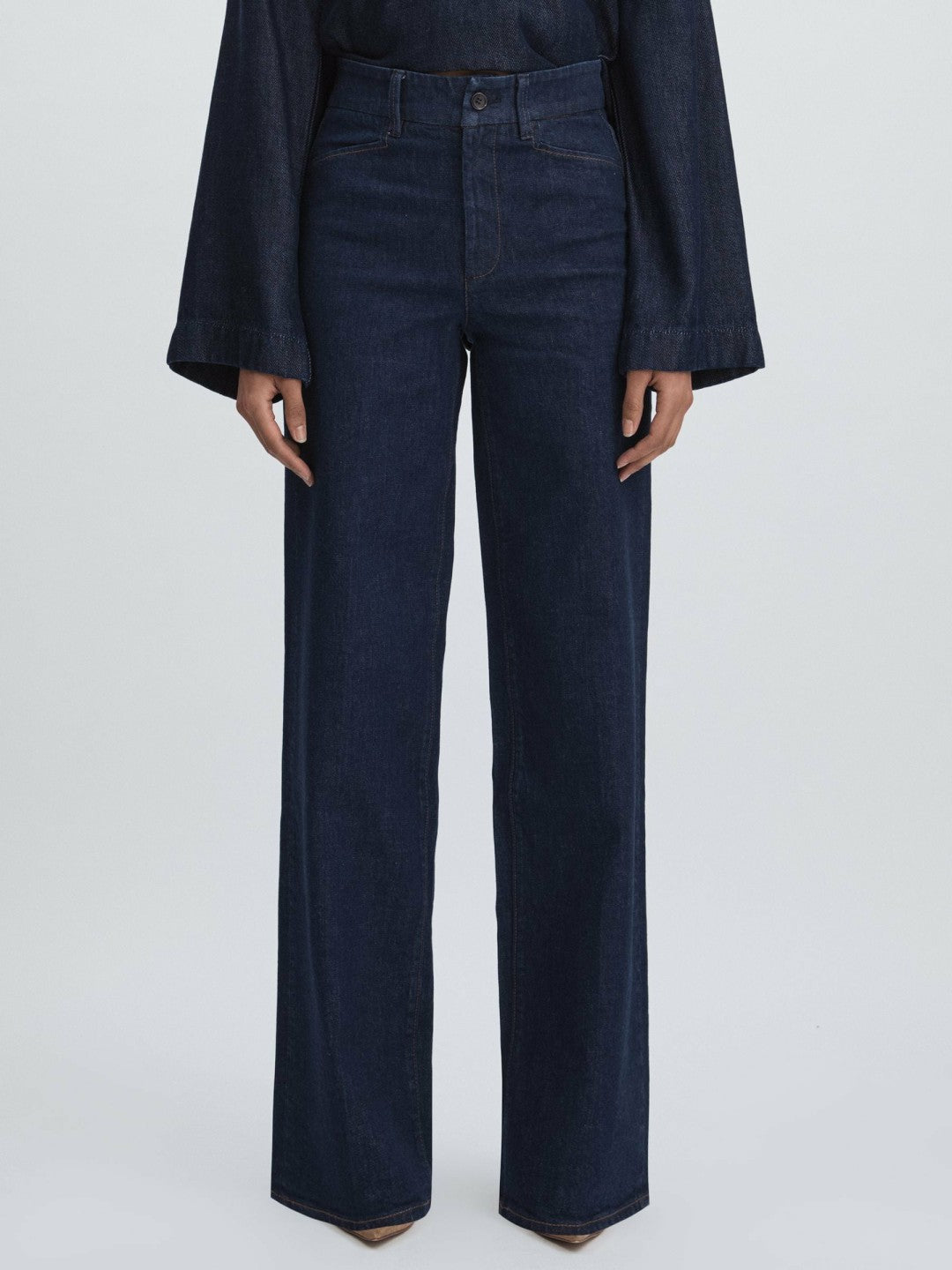 Paige High Rise Wide Leg Jeans in Edinburgh Dark Blue Women | Reiss