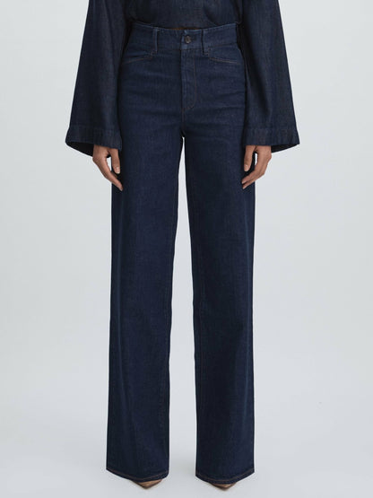 Paige High Rise Wide Leg Jeans in Edinburgh Dark Blue Women | Reiss