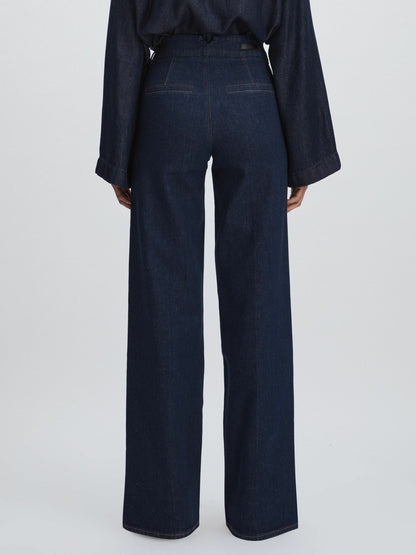 Paige High Rise Wide Leg Jeans in Edinburgh Dark Blue Women | Reiss