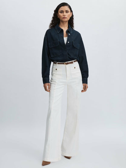 Paige Wide-Leg Patch Pocket Jeans in Ecru Women | Reiss