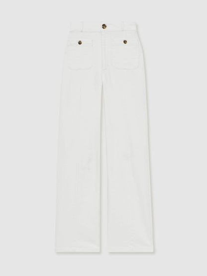 Paige Wide-Leg Patch Pocket Jeans in Ecru Women | Reiss