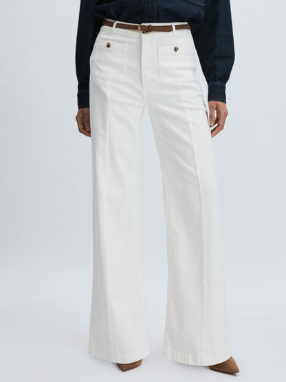 Paige Wide-Leg Patch Pocket Jeans in Ecru Women | Reiss