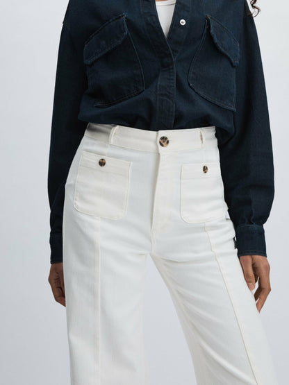 Paige Wide-Leg Patch Pocket Jeans in Ecru Women | Reiss