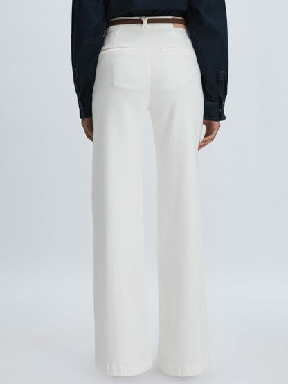 Paige Wide-Leg Patch Pocket Jeans in Ecru Women | Reiss