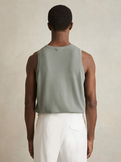 Textured Crew Neck Ribbed Vest in Sage Green Men | Reiss