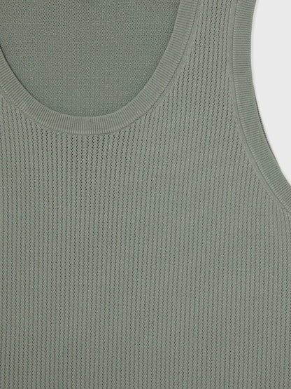 Textured Crew Neck Ribbed Vest in Sage Green Men | Reiss
