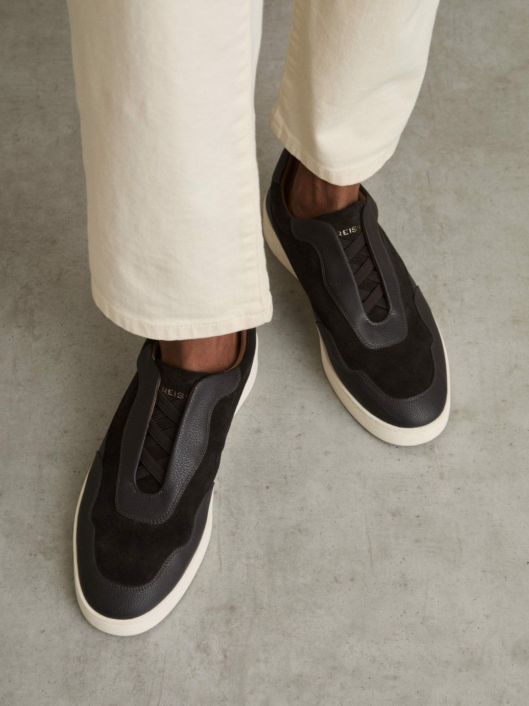 Leather Elasticated-Lace Trainers in Espresso Brown Men | Reiss