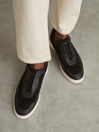 Leather Elasticated-Lace Trainers in Espresso Brown Men | Reiss