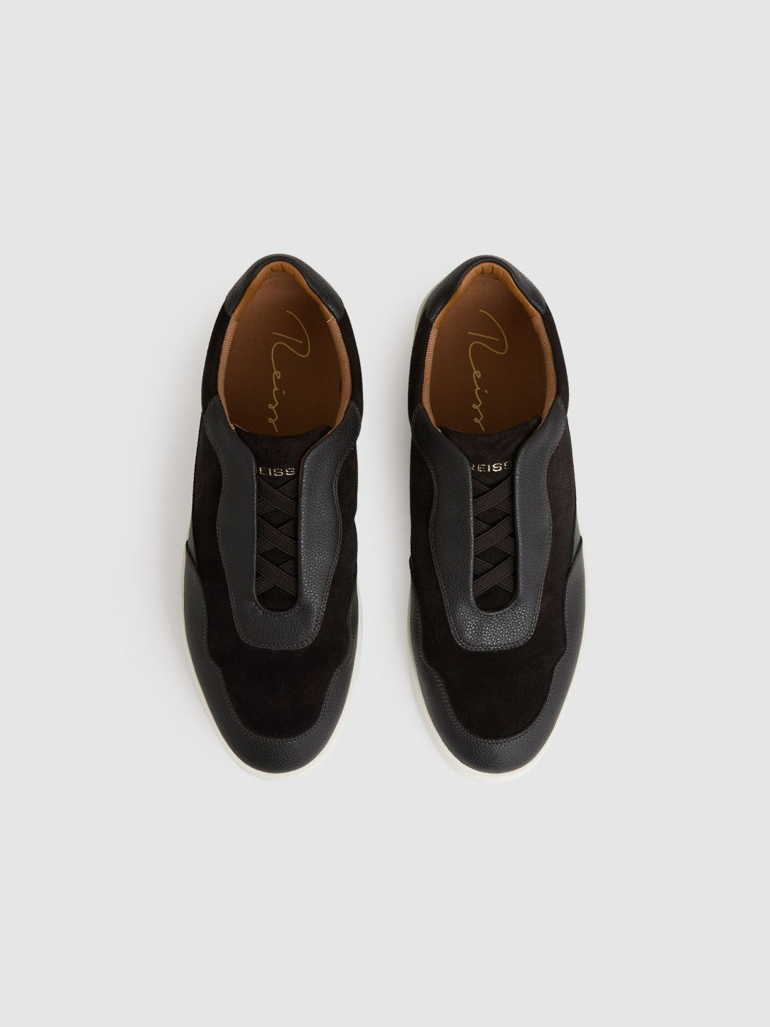 Leather Elasticated-Lace Trainers in Espresso Brown Men | Reiss