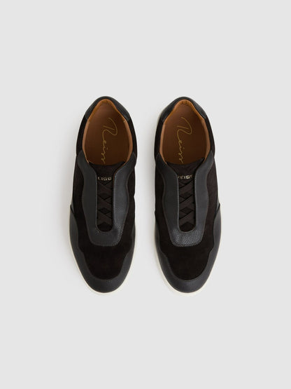 Leather Elasticated-Lace Trainers in Espresso Brown Men | Reiss