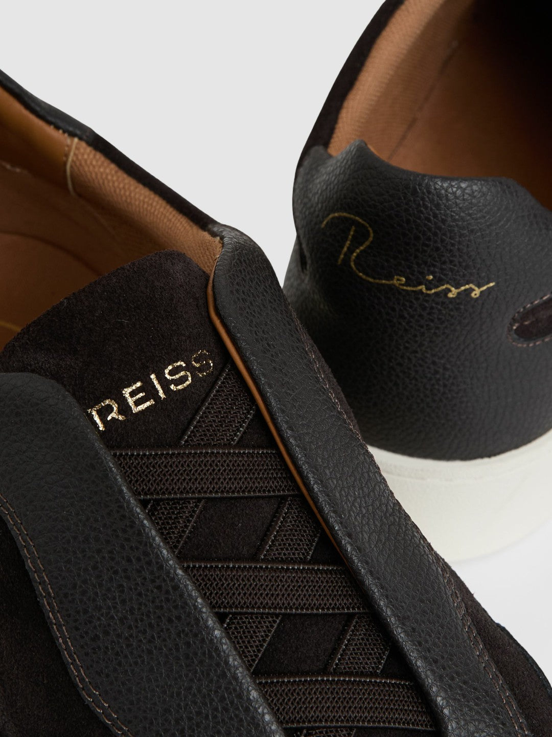 Leather Elasticated-Lace Trainers in Espresso Brown Men | Reiss
