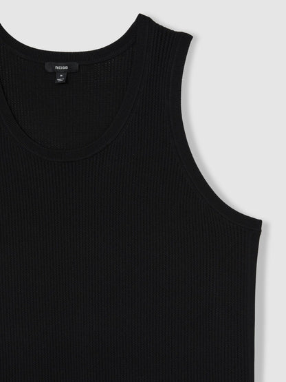 Textured Crew Neck Ribbed Vest in Black Men | Reiss