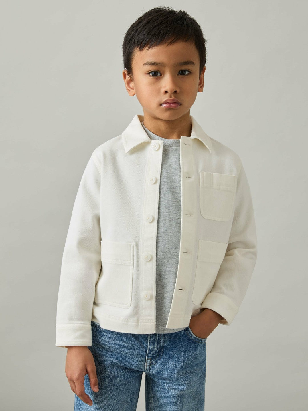 Cotton-Blend Work Jacket in Off White Children & Baby | Reiss
