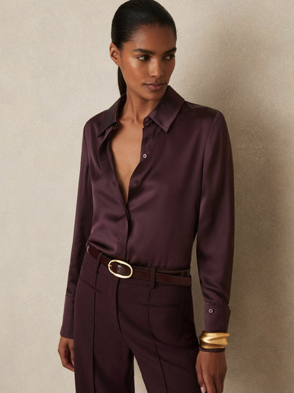 Silk Double-Cuff Button-Through Shirt in Red Women | Reiss
