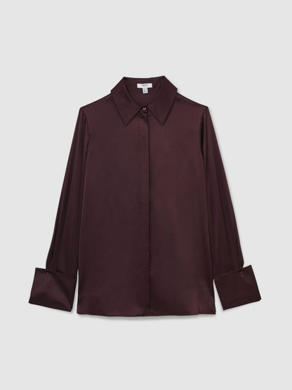 Silk Double-Cuff Button-Through Shirt in Red Women | Reiss