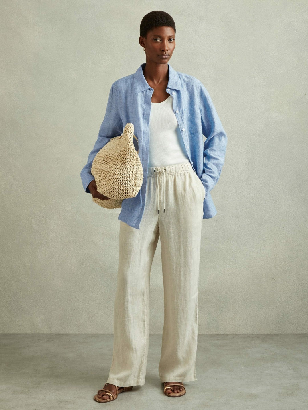 Linen Button-Through Shirt in Blue Women | Reiss