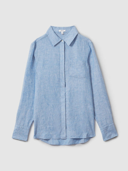 Linen Button-Through Shirt in Blue Women | Reiss