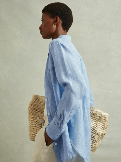 Linen Button-Through Shirt in Blue Women | Reiss