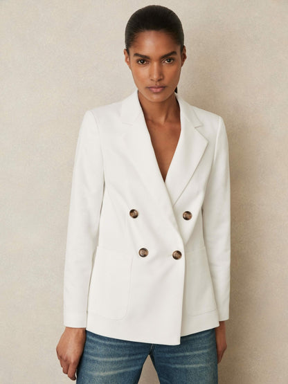Double-Breasted Notch-Lapel Blazer in White Women | Reiss