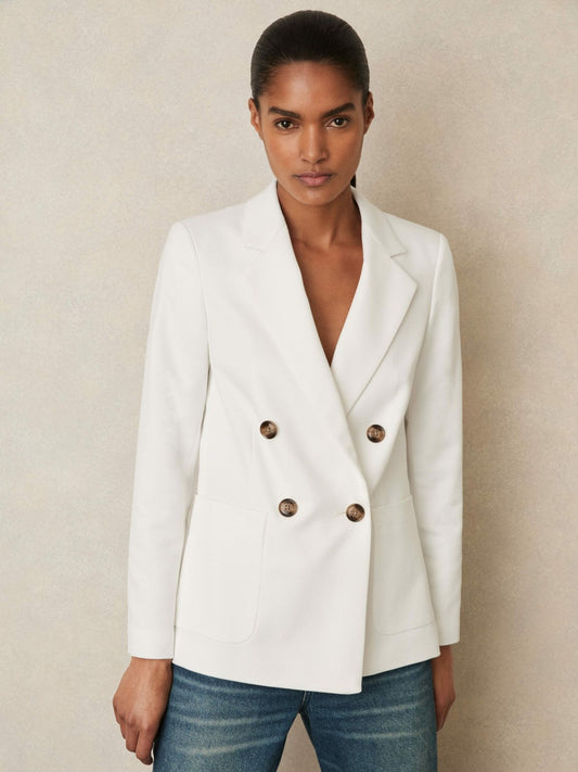 Double-Breasted Notch-Lapel Blazer in White Women | Reiss