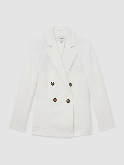 Double-Breasted Notch-Lapel Blazer in White Women | Reiss