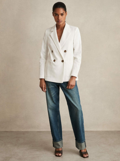 Double-Breasted Notch-Lapel Blazer in White Women | Reiss