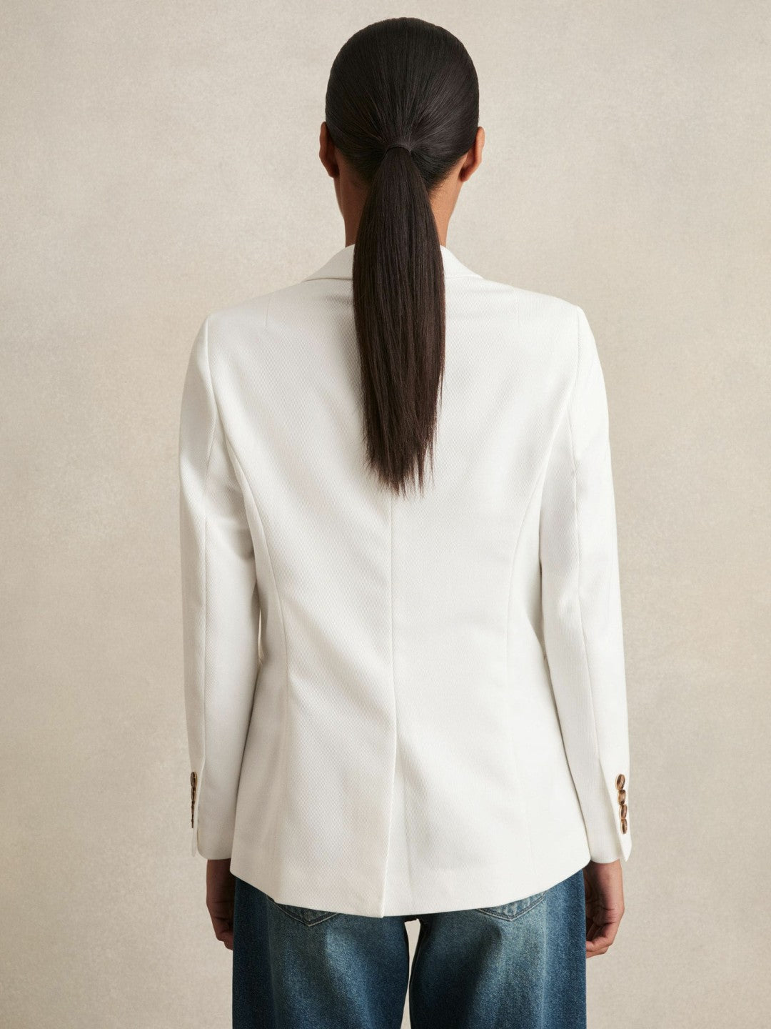 Double-Breasted Notch-Lapel Blazer in White Women | Reiss